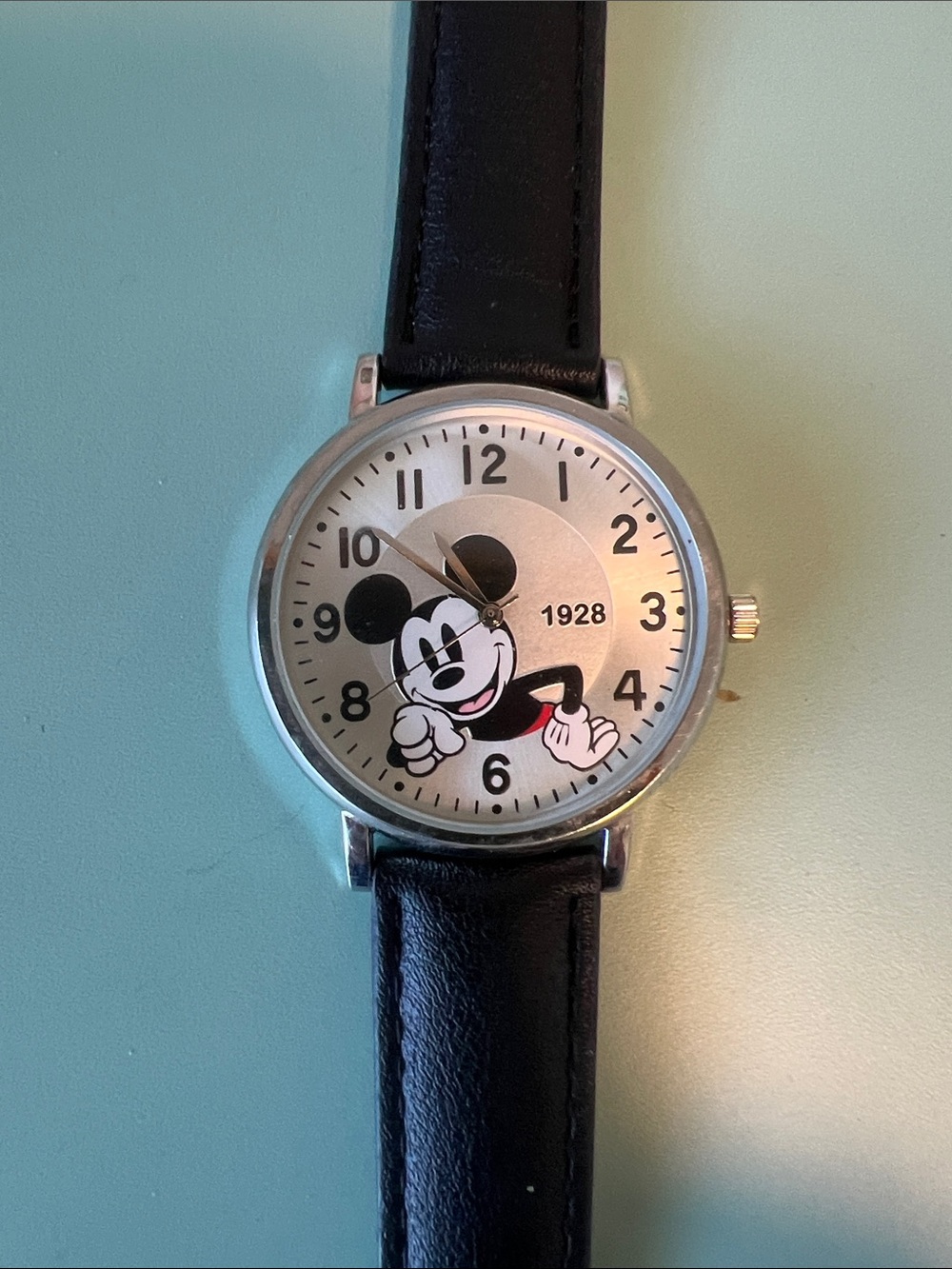 Disney Mickey Mouse Black Strap Silver Dial Watch